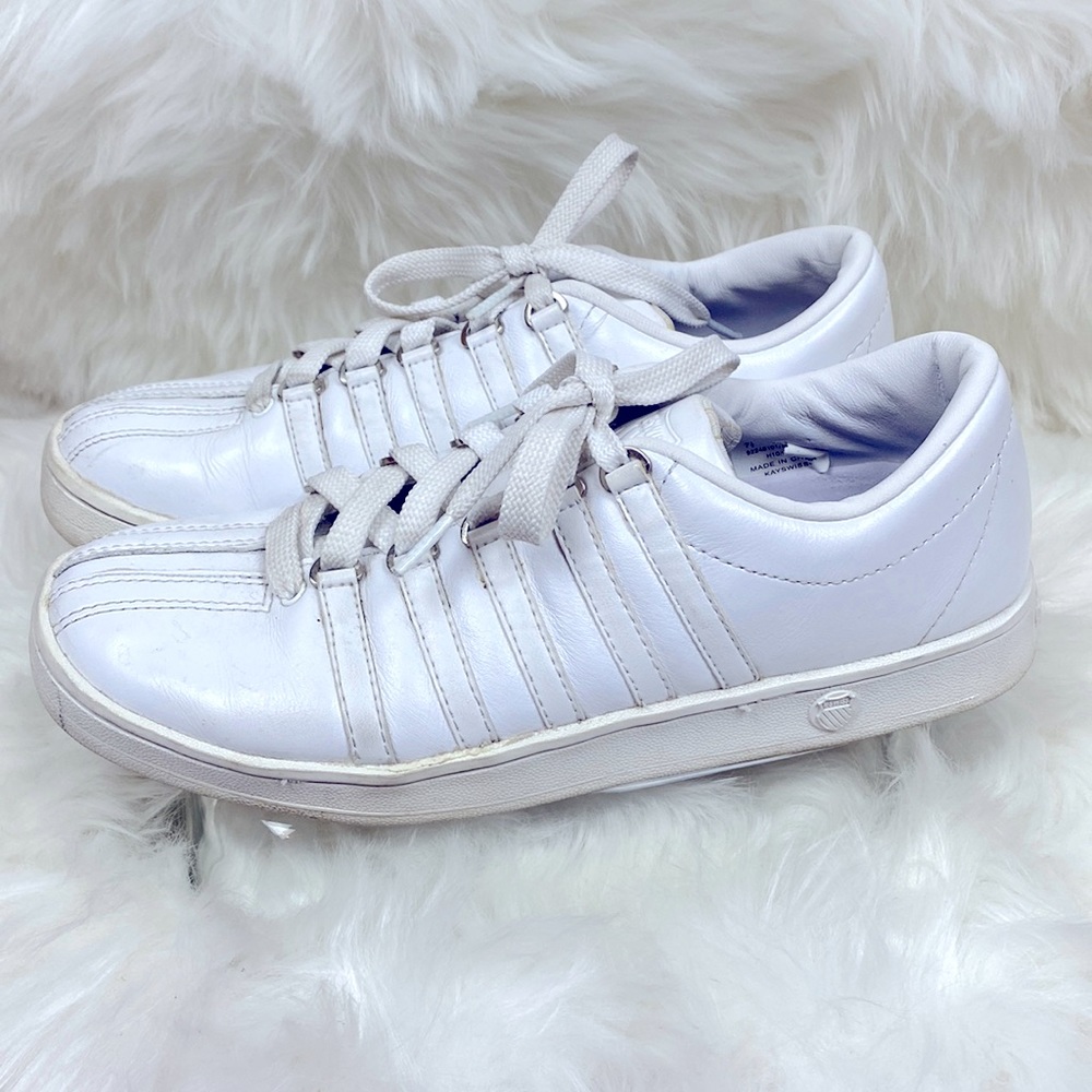 K-SWISS CLASSIC White LEATHER RETRO FASHION COURT SNEAKER 7.5